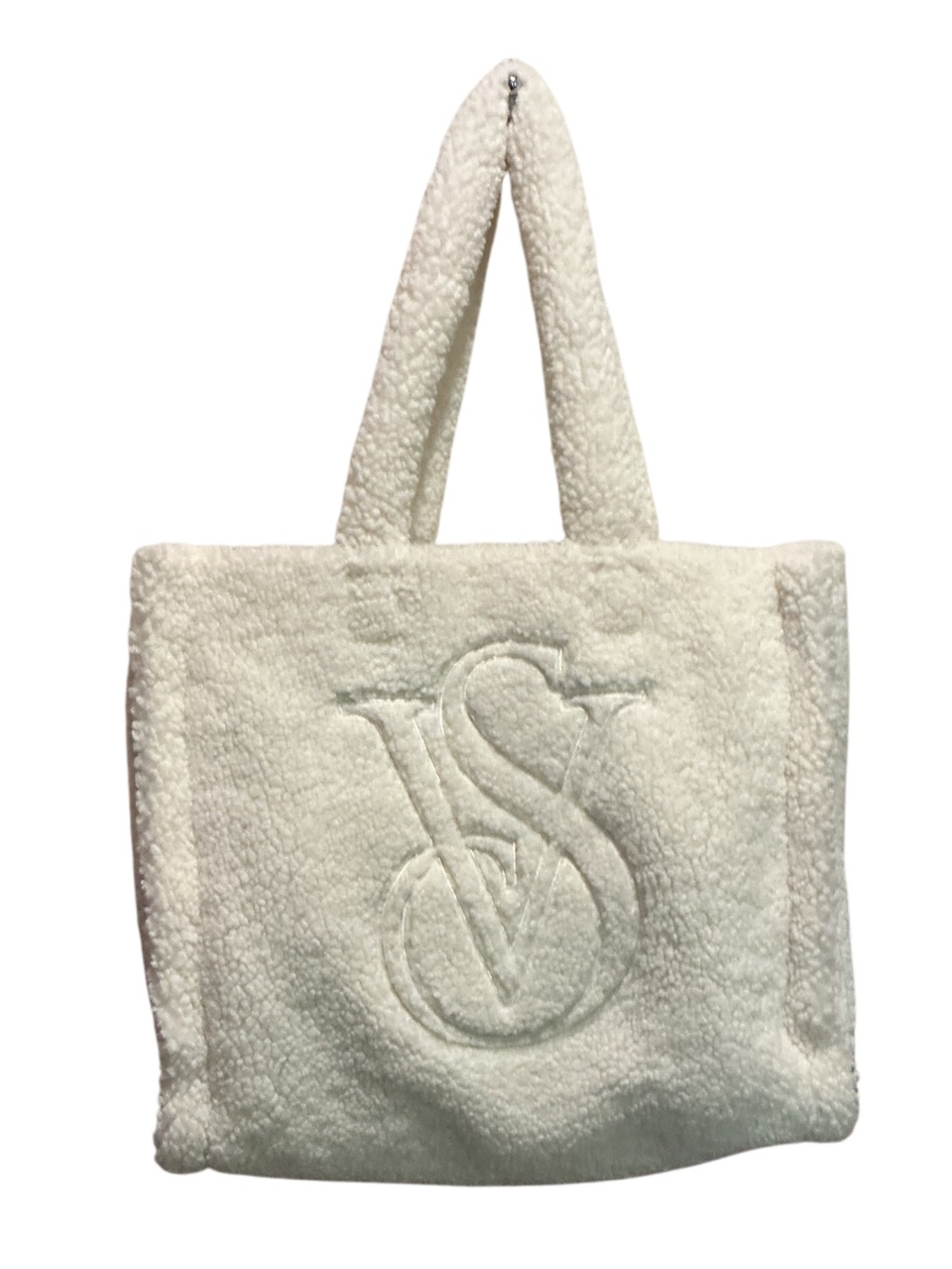 Victoria Secret White Logo Faux Fur Tote Bag